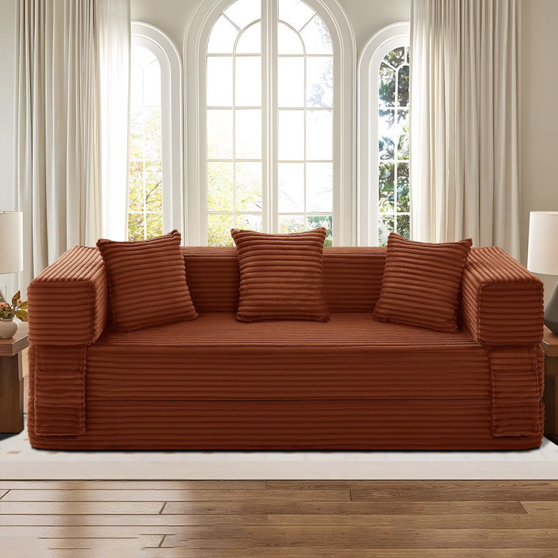 Compression Sofa - 3 Seats Convertible Floor Sofa Bed - with Pillow Back Support Armrest - Comfy Foldable Sofa Bed Sofa in Box - Corduroy Fabric - for Living Room Bedroom