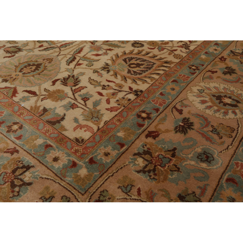 Tapis de zone en laine noué la agra brune 8 pi x 9 pi 1 po one-of-kind Slatington