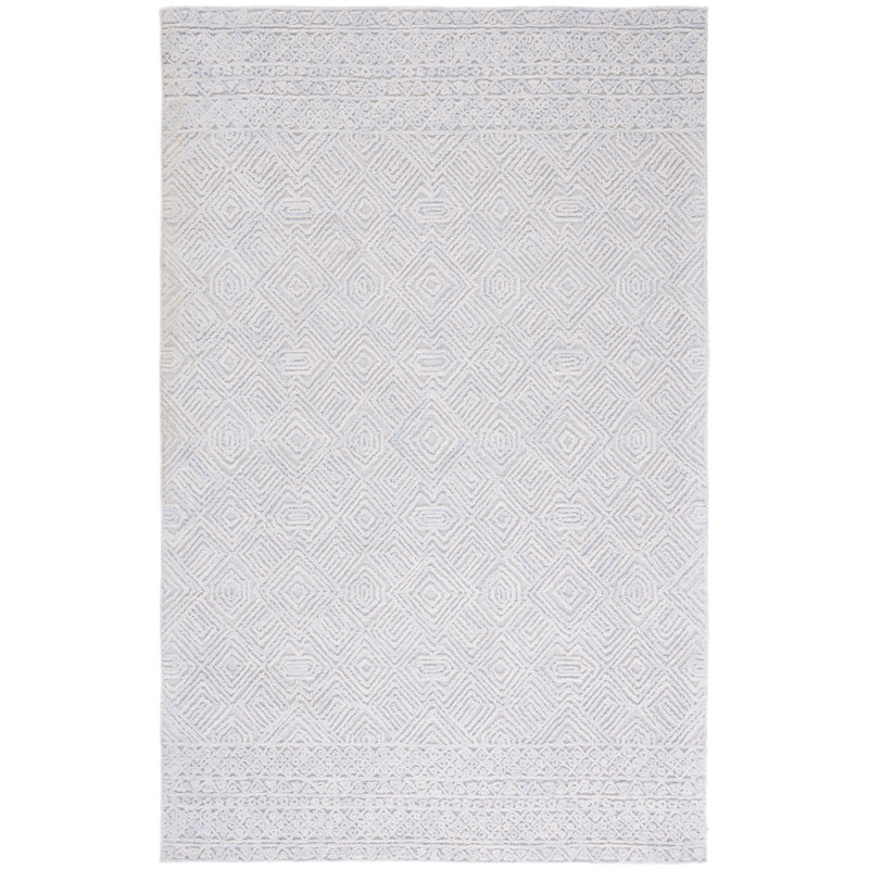 Tapis géométrique gris en laine et coton touffeté à la main Giandomenico, Rectangle 3 pi x 5 pi