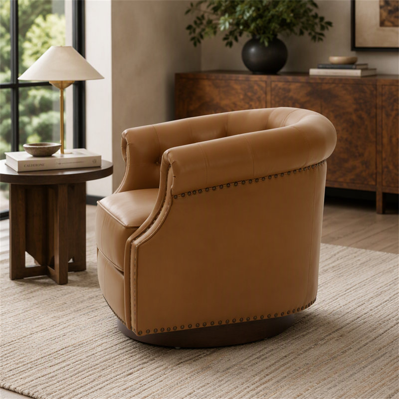 Fauteuil d'appoint pivotant moderne avec dossier incurvé et revêtement de qualité supérieure pour un salon confortable