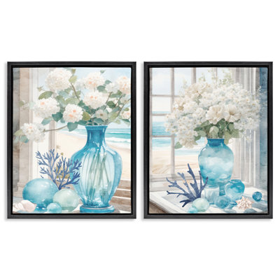 «Sea Glass Coral Beach Bouquet», ensemble de 2 toiles flottantes encadrées par Kim Allen