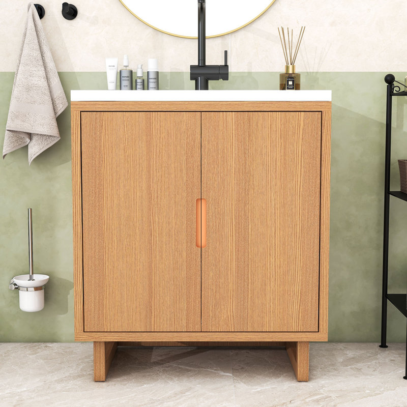 Meuble-lavabo de 30 po avec lavabo encastré et portes à fermeture douce, Bois massif