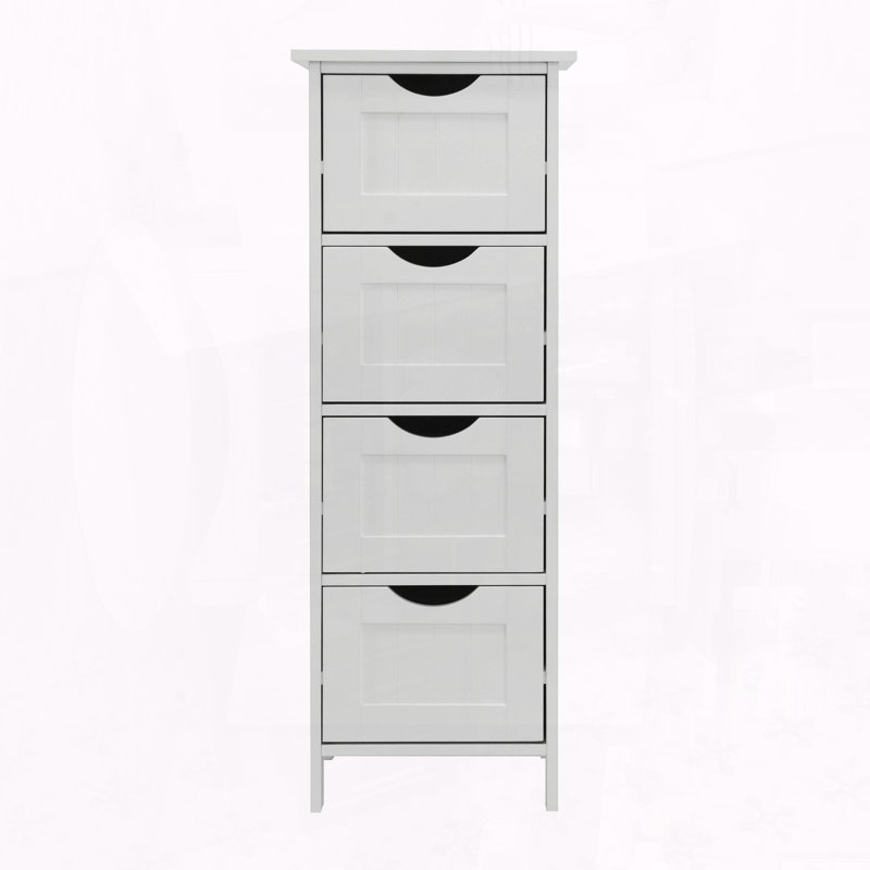 Freestanding White Storage Cabinet with Drawers – Slim Design