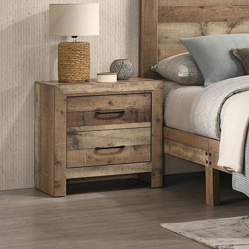 1Pc Two Drawers Nightstand Wooden Bedroom Furniture