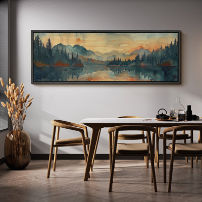 Abstract Landscape "Orange Green Peaceful Lake Forest Nature Extra Large Artwork Framed Wall Picture