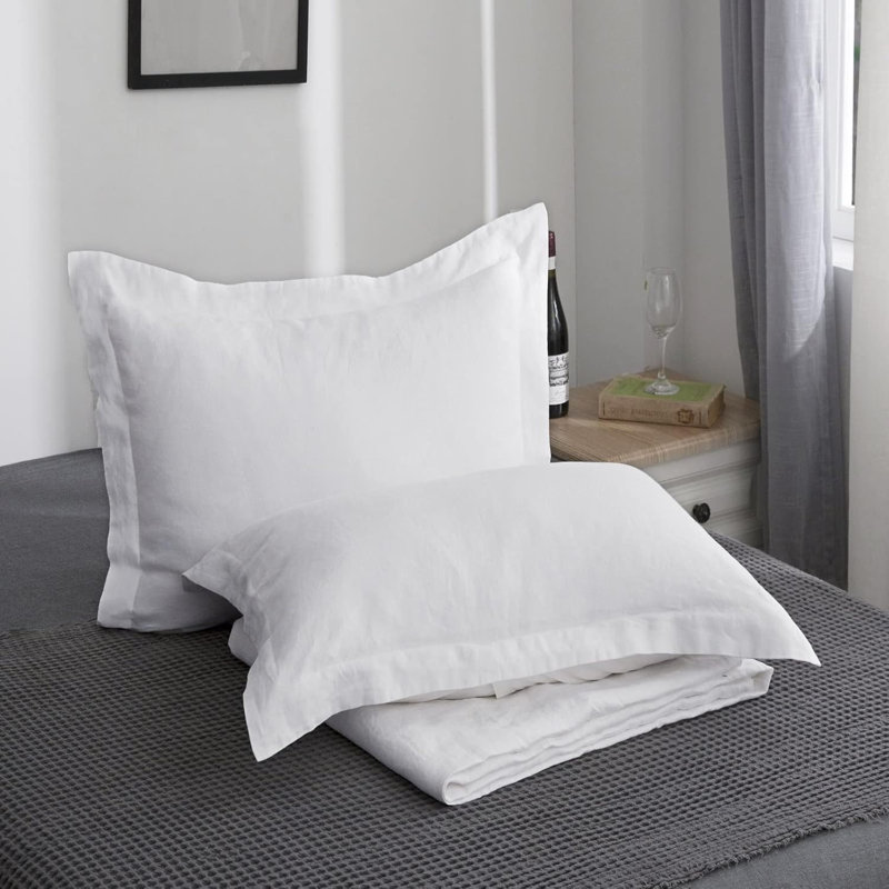 100% Linen Pillow Case Set Of 2, Pillow Covers With Overlap Closure, Luxury Breathable Pillowcases Suitable For All-Season