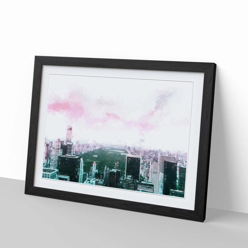 Central Park & New York City in Abstract - Picture Frame Graphic Art Print, 62cm H x 87cm W x 2cm D, Black Framed