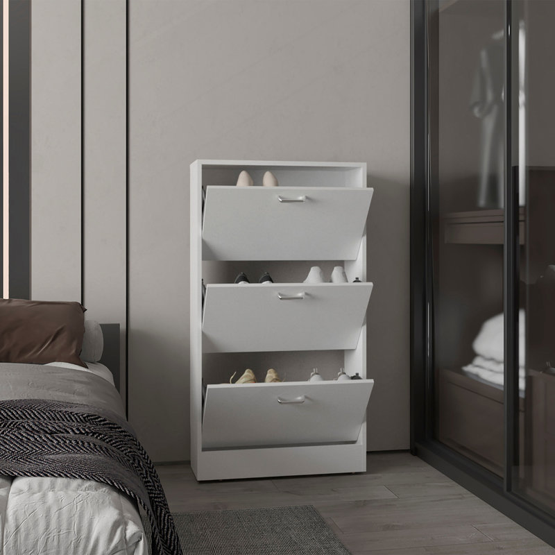 Range-chaussures, 3 portes, 3 tablettes, blanc, Blanc