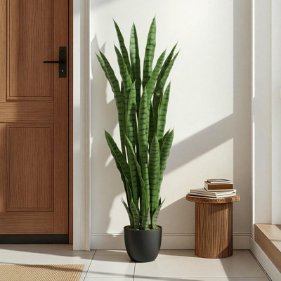 Artificial Green Snake Plant - with Black Nursery Pot (Pot Not Included), Single Piece for Indoor Modern Decor
