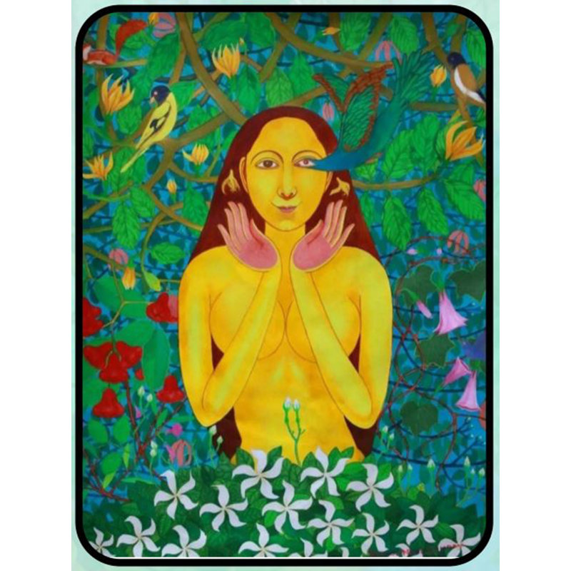Sourire dans un jardin sauvage | Acrylique sur toile | Par Pramod Neelakandan
