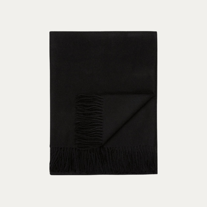 Madison Woven Baby Alpaca Throw Blanket, Black Herringbone