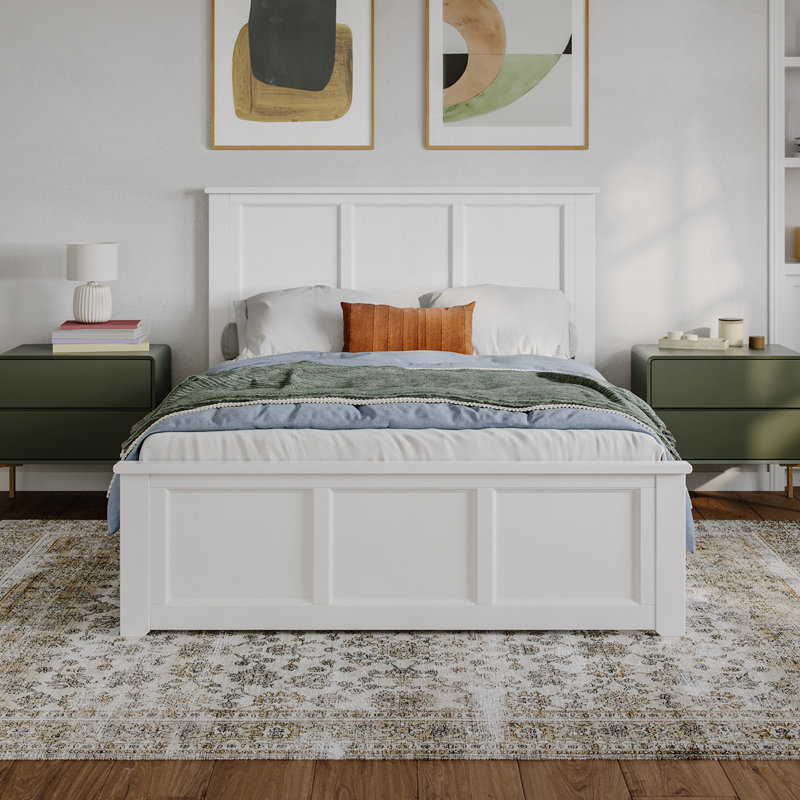 Patillo Solid Wood Low Profile Bed with Matching Footboard, White, Full