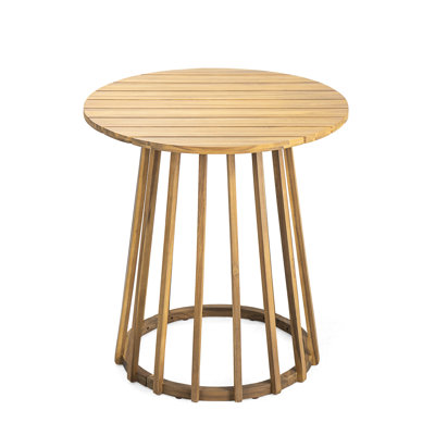 Table de salle à manger ronde en bois Finish, hauteur de 30,38 po, avec lattes et table d'extérieur en bois naturel