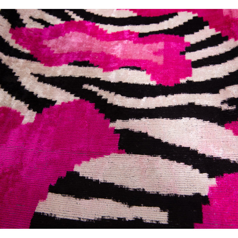 Bold Handmade Silk Velvet Throw Pillow - 16X24, Fuchsia And Black Abstract Animal Print With Down Feather Insert