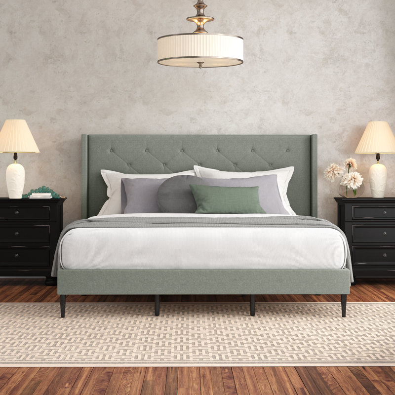 Amiliya Upholstered Wingback Bed, California King, Stone