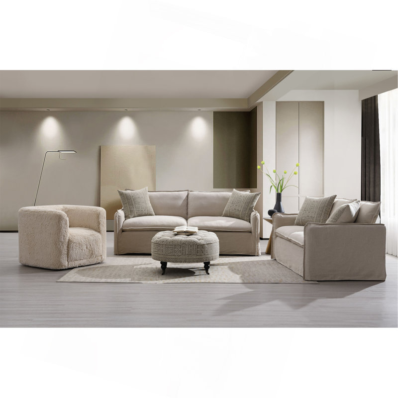 Upendo Pattern Fabric, Beige Yakety Yak Sand & Beige Linen 3PCS Living Room Set
