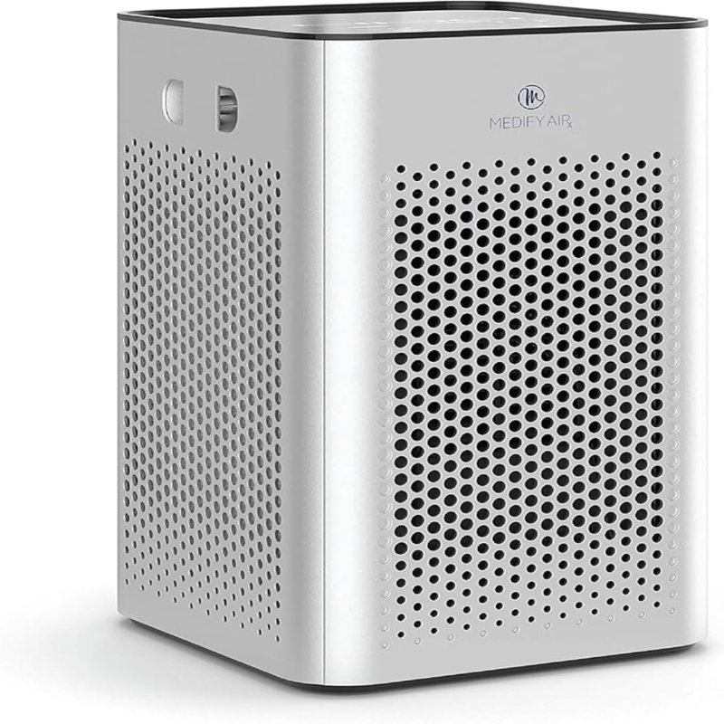 Purificateur d'air Medifier MA-25 avec filtre HEPA H13 véritable | Couverture de 825 pi² en 1 heure pour les allergènes, la fumée, les feux de forêt, les odeurs, le pollen et les squames d'animaux | Élimination silencieuse de 99,9% jusqu'à 0,1 microns | Argent, paquet de 1