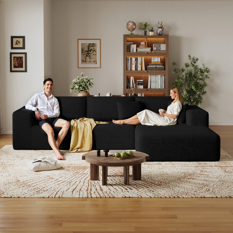 108” Modular Sectional Cloud Sofa For Living Room Modern Minimalist Couch With L-shaped Chaise Upholstered Corduroy Couch , Deep Seat, No Assembly Required 