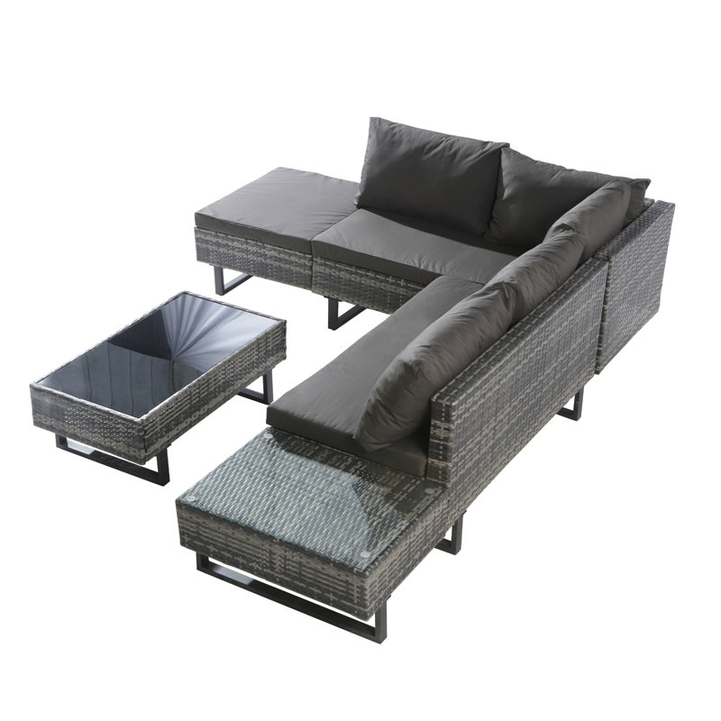 3-piece Patio Wicker Rattan Sofa Set Outdoor Sectional Conversation Set, Grey