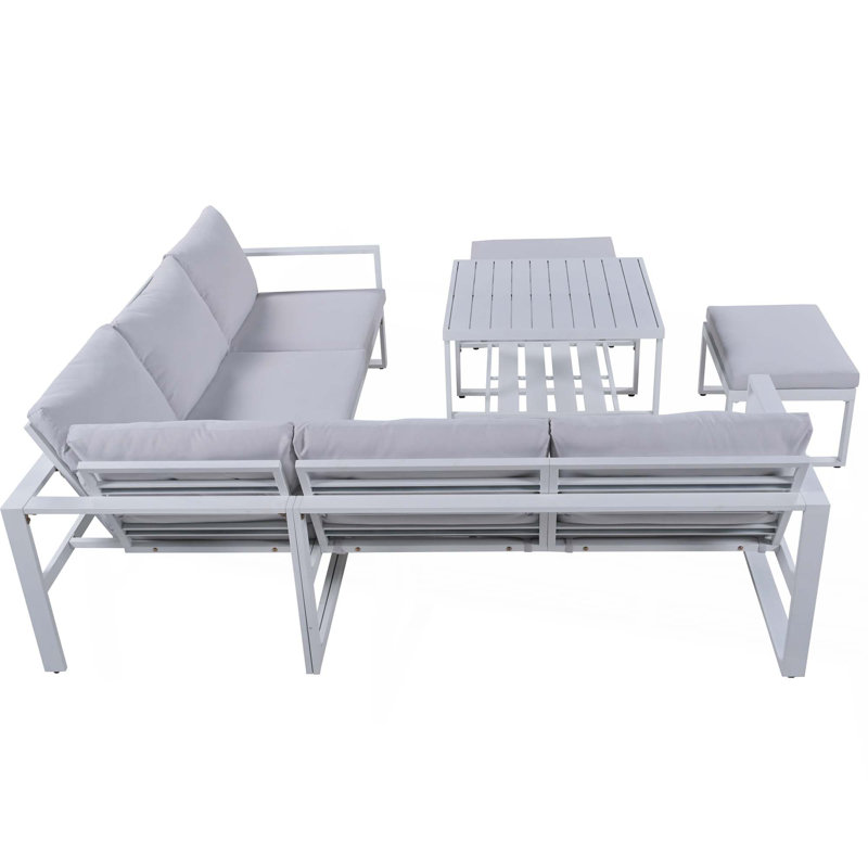 Ensemble de canapé d'extérieur de style industriel avec 2 canapés Love, 1 canapé simple, 1 table et 2 bancs
