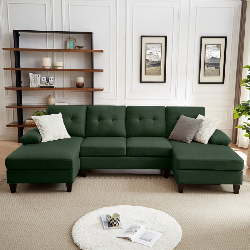 Laith Upholstered U-Shaped Sectional Symmetrical, Green Fabric