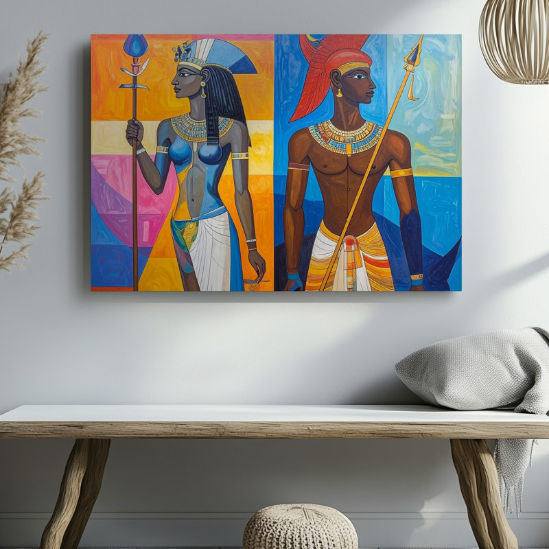 Art mural sur toile, divinités égyptiennes abstraites, Pop Art fusion de Horus et déesse, H 9 po x l 12 po