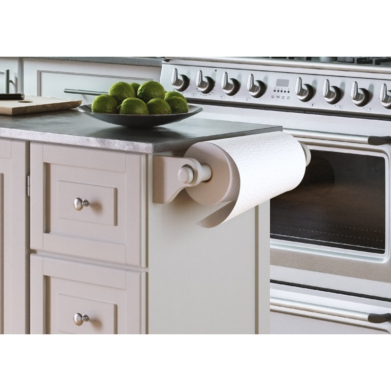 Chariot de cuisine avec comptoir en acier inoxydable Taniha, Blanc cassé
