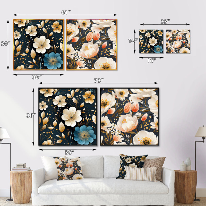 Lievin - ensemble de 2 collages floraux carrés, H 16 po x l 33 po, Toile tendue