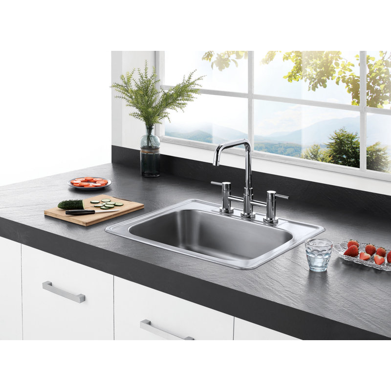 Kingston Brass Studio 25-Inch Stainless Steel Self-Rimming 3-Hole Single Bowl Drop-In Kitchen Sink