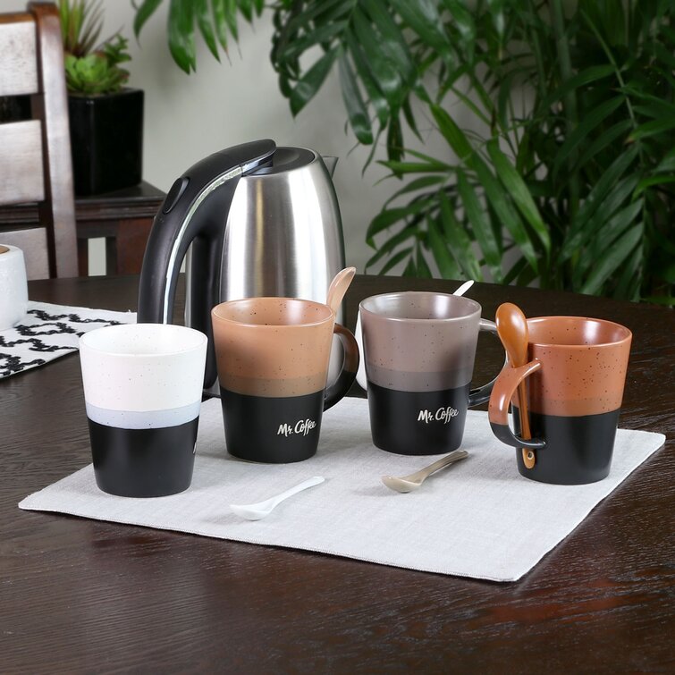 Mr. Coffee Bareggio Mug and Spoon Set, Café Americano, 8-Piece Mug and  Spoon Set (14oz)