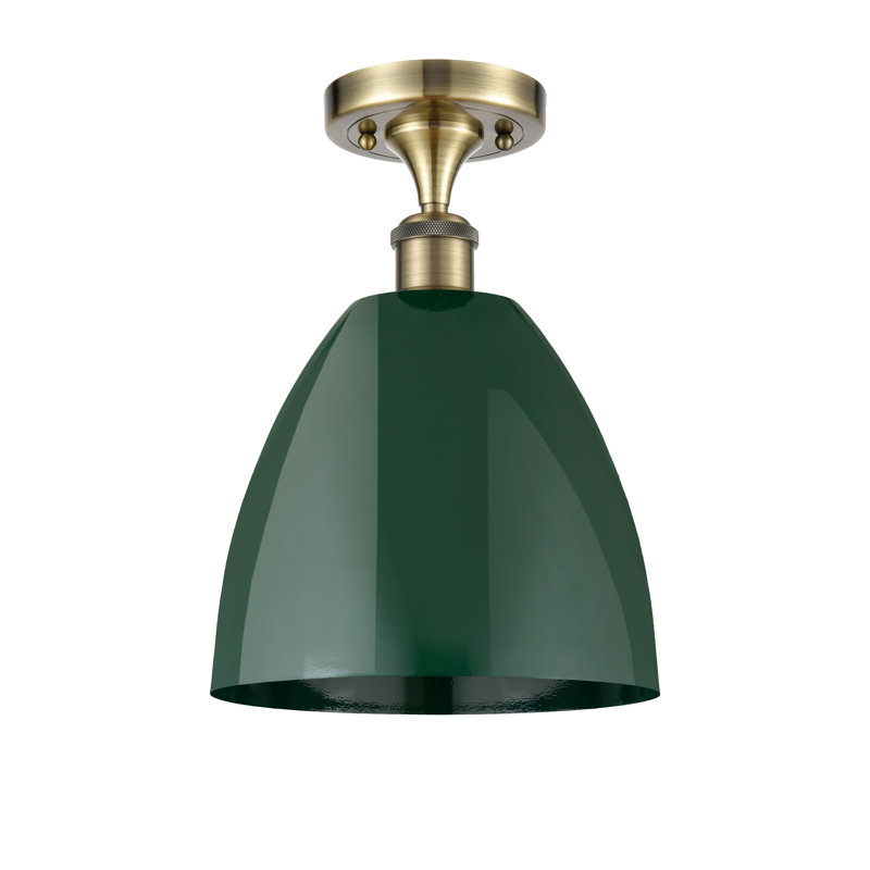 Crompond Semi Flush Mount, Antique Brass, Green