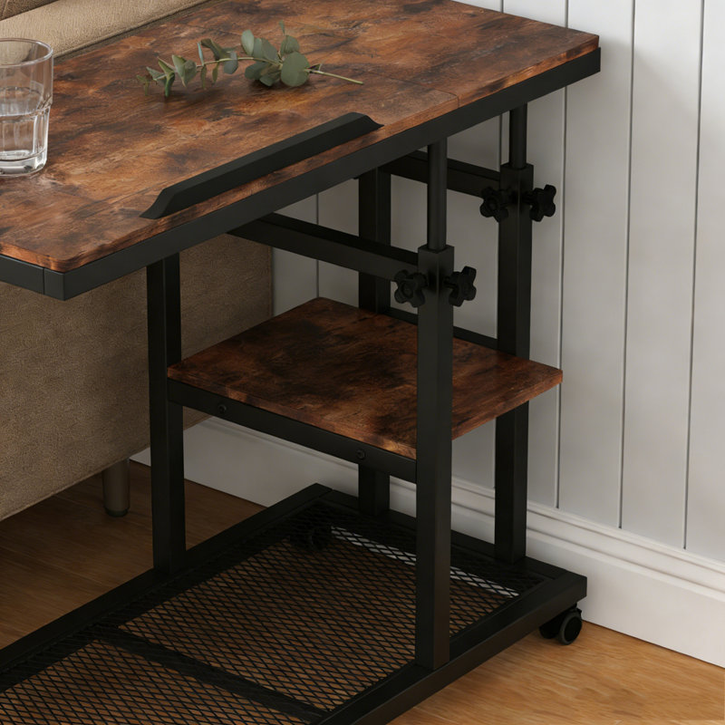 Table mobile réglable en C avec plateau inclinable, Noir et brun1