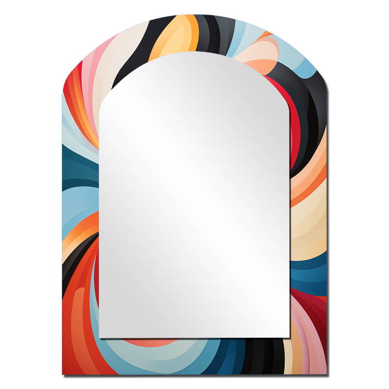 Opt Art Chromatic Elixir VII - Op Art Arch Unique Wall Mirror, Modern Asymmetrical Mirror, Printed Metal Art, 34" x 25"