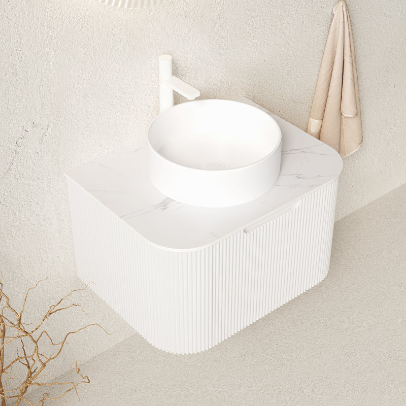 Dina 24" Striped Solid Wood Bathroom Vanity With Sink, Modern Wall-mounted Floating Curved Edges Striped Bathroom Storage Cabinet With A Drawer, White Round Ceramic Basin Without Faucet, Pre-assembled