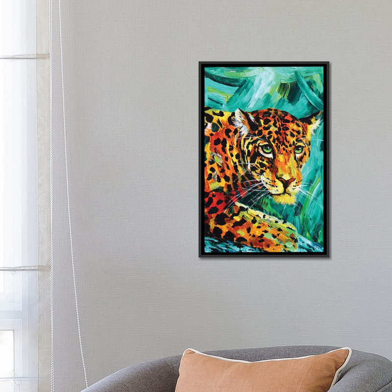 « jaguar », impression sur toile, H 26 po x l 18 po x P 1,5 po, Toile avec cadre noir, Pas de tapis