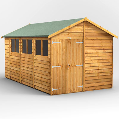 Powersheds 14 x 8ft Timber Overlap Garden Shed, Double Doors