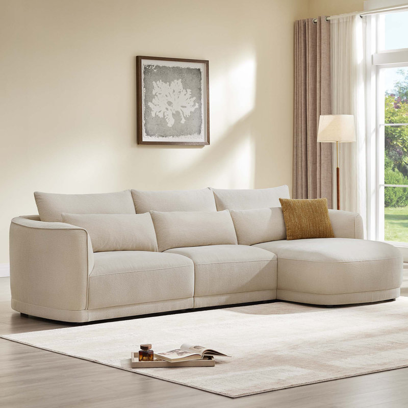 119'' Modular Curved Chenille Sofa With Chaise, Linen Polyester, Right Hand Facing