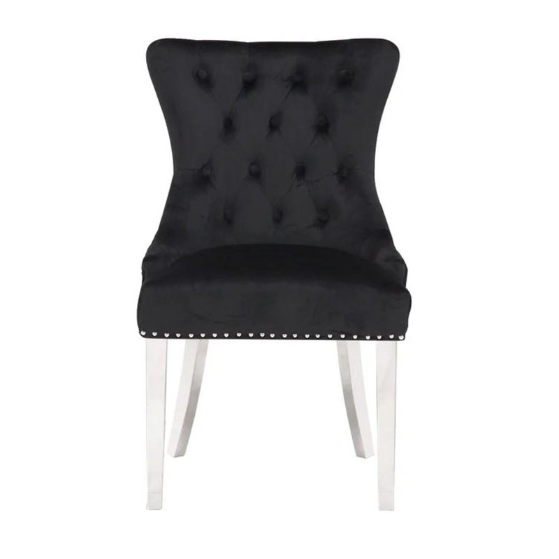 Chaise parsons rembourrée en velours capitonné Deka, Noir