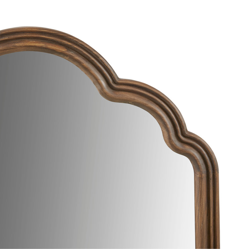 1 Piece Scalloped Wood Wall Mirror,Brown