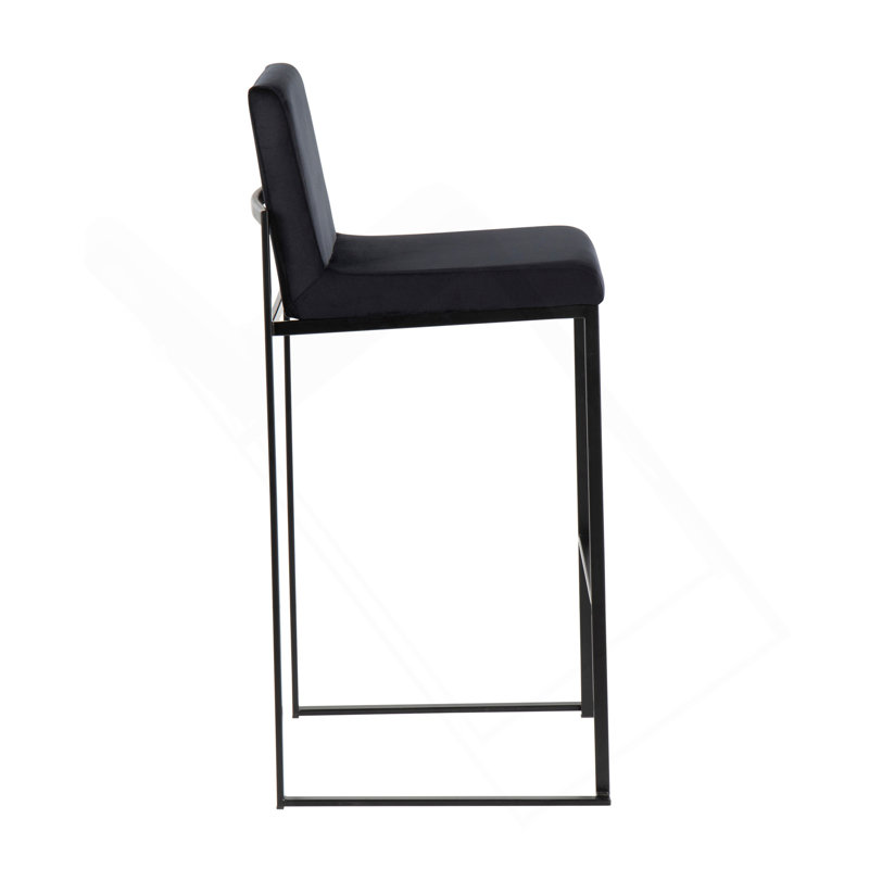 Tabouret de bar haut dossier contemporain Fuji en acier noir et velours noir par Lumisource - ensemble de 2, Noir