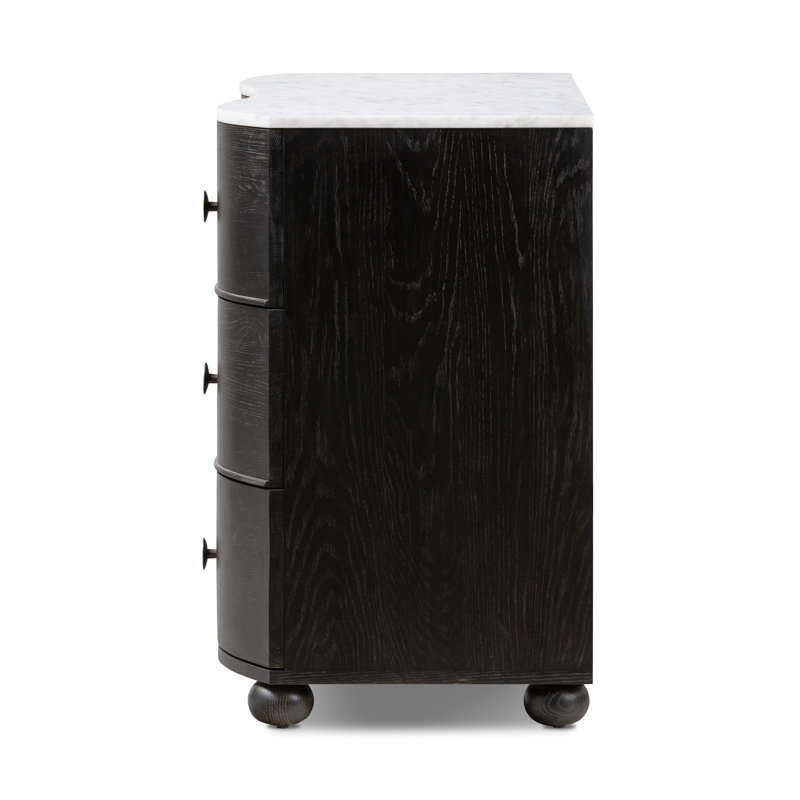 Tiago 3 - Drawer Dresser, Black/Polished White Marble