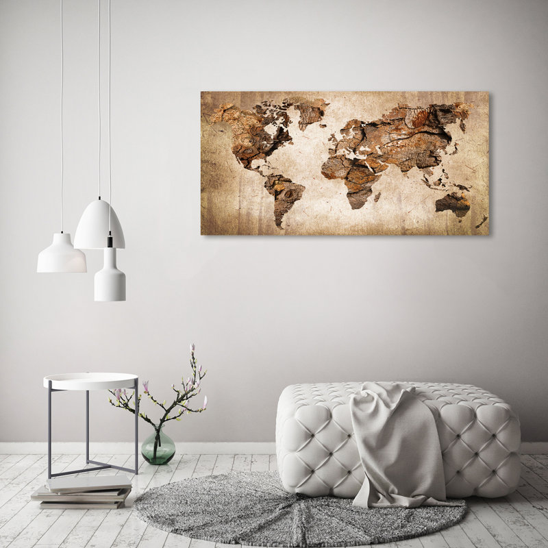 World Map Wood - Wrapped Canvas Print