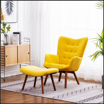 Fauteuil d'appoint capitonné en velours soyeux avec repose-pieds Leiria, confort luxueux et design élégant pour tout espace