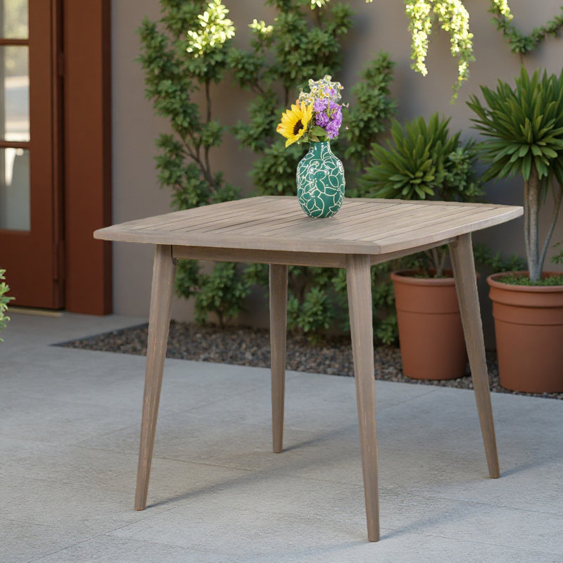 Table de salle à manger carrée en bois d'acacia, Gris