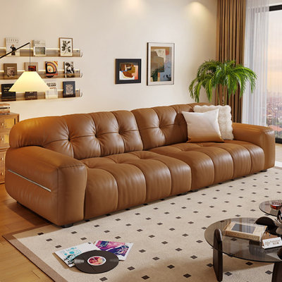 Brown Genuine Leather Modular Sofa cushion couch