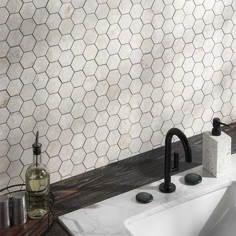 Portrait 2" Hexagon Matte Porcelain Mosaic Tile, Ivory