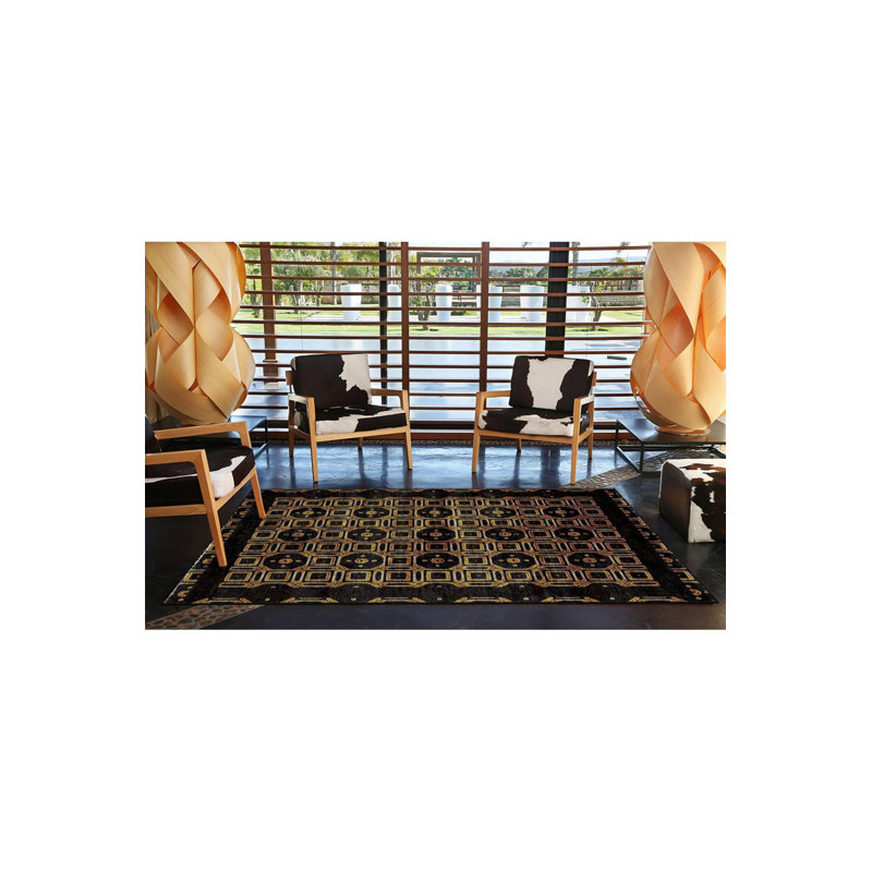 Tapis décoratif moderne à motif de nœuds lavables noir, Tapis de couloir 2 pi 6 po x 9 pi 10 po inclus