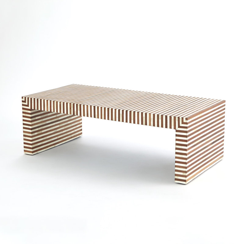 Sienna Rectangular Solid Wood Coffee Table in Walnut & Bone