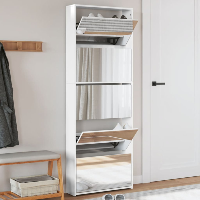 4 Pair Flip Down Shoe Storage, High Gloss White