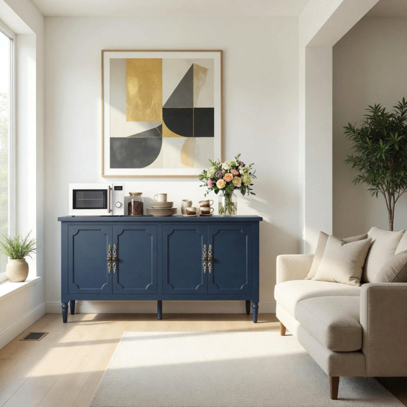 Buffet bleu 58,9 "- Buffet rétro avec tablettes réglables